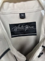 New Women’s White Horse Tan Black Design Long Sleeve Pearl Snap Medium YY-18