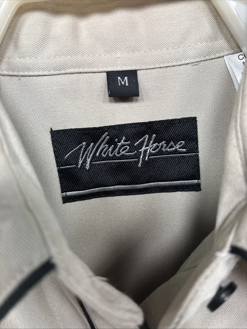 New Women’s White Horse Tan Black Design Long Sleeve Pearl Snap Medium YY-18