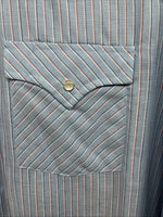 New Men’s ELY Cattleman Blue Stripe Long Sleeve Pearl Snap XL H-82