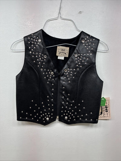 New Women’s 1848 RanchWear Black Rhinestone Sleeveless Vest Zip Up Small YY-41