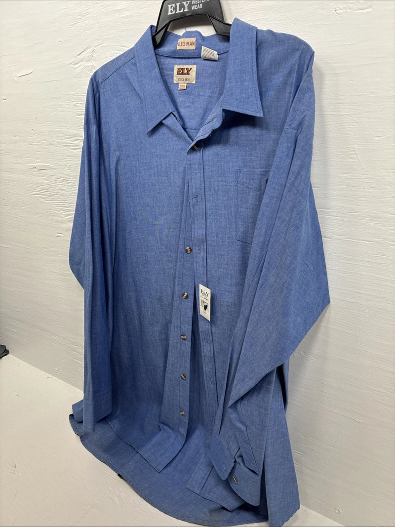 New Men’s ELY Blue Jean Color Long Sleeve Button Up 20.5 X 36 4XL E-50