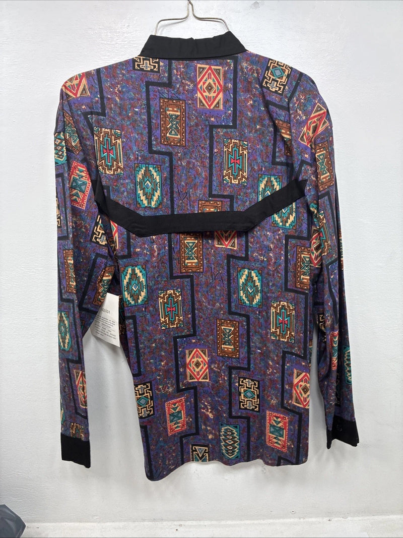 New Women’s Mine & Bills Purple Design Long Sleeve Button Up Medium MM-106