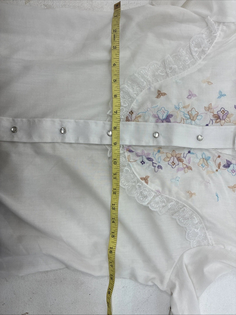 New Women’s American Rodeo White Embroidered Long Sleeve Pearl Snap 14 YY-133
