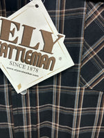 New Men’s ELY Cattleman Black Brown Plaid Short Sleeve Pearl Snap XL T-29