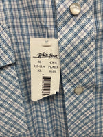 New Men’s White Horse Blue White Plaid Long Sleeve Pearl Snap XL R-71