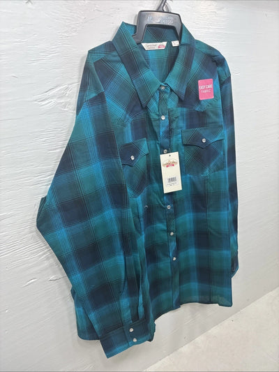 New Girls Cumberland Blue Plaid Long Sleeve Pearl Snap 3XL CC-112