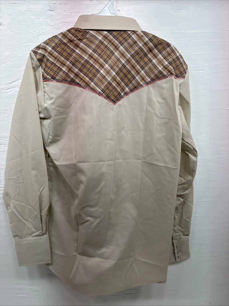 New Men’s Champion Westerns Brown Plaid Long Sleeve Pearl Snap Medium O-25