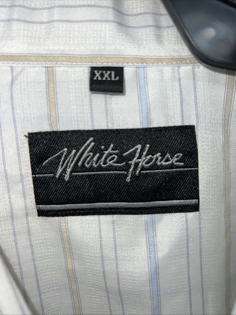 New Mens White Stripped White House Pearl Snap Long Sleeve Shirt. XXL G-63