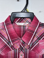 New Women’s Cumberland Pink Plaid Short Sleeve Pearl Snap Large GG-27