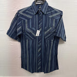 New Men’s White Horse Blue short sleeve pearl snap small B-73 