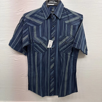 New Men’s White Horse Blue short sleeve pearl snap small B-73