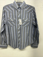 New Men’s White horse Blue Long Sleeve Pearl Snap Small A-193