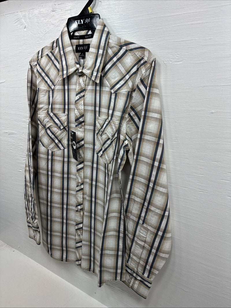 New Men’s ELY 1878 Multicolor Plaid Long Sleeve Pearl Snap Large Q-42