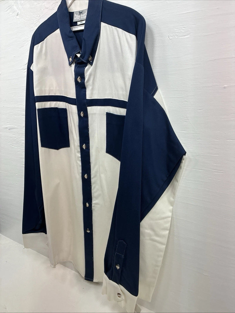 New Men’s Cowboy Threads White Blue Long Sleeve Button Up 2XL F-103