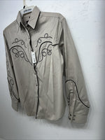 New Men’s Tan White House Pearl Snap Long Sleeve Shirt. Medium I-25