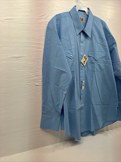 New Men’s ELY Cattleman Blue Simple Long Sleeve Pearl Snap XL F-86