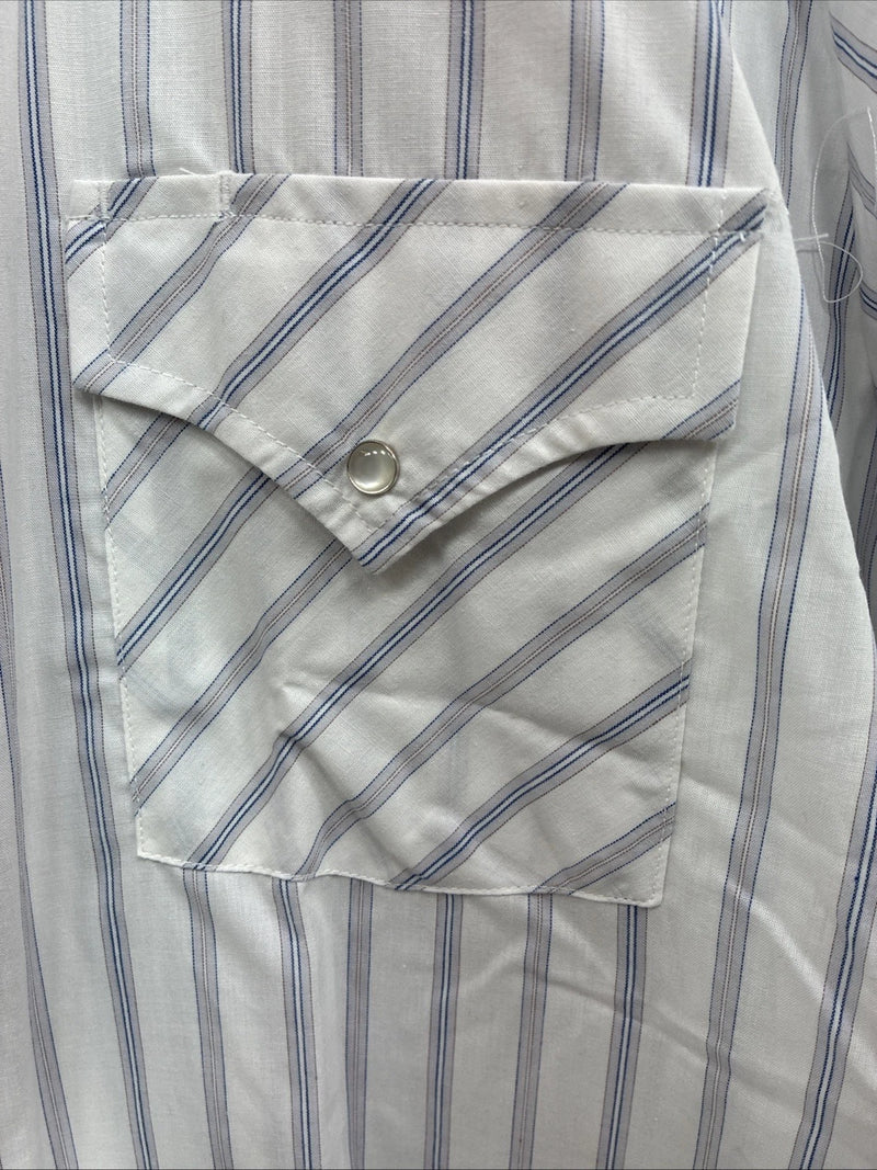 New Men’s ELY Cattleman White Stripe Short Sleeve Pearl Snap XL J-35