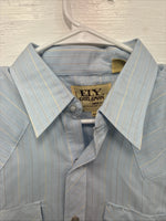 New Men’s ELY Cattleman Blue Stripe Long Sleeve Pearl Snap 16 X 34 Large V-113