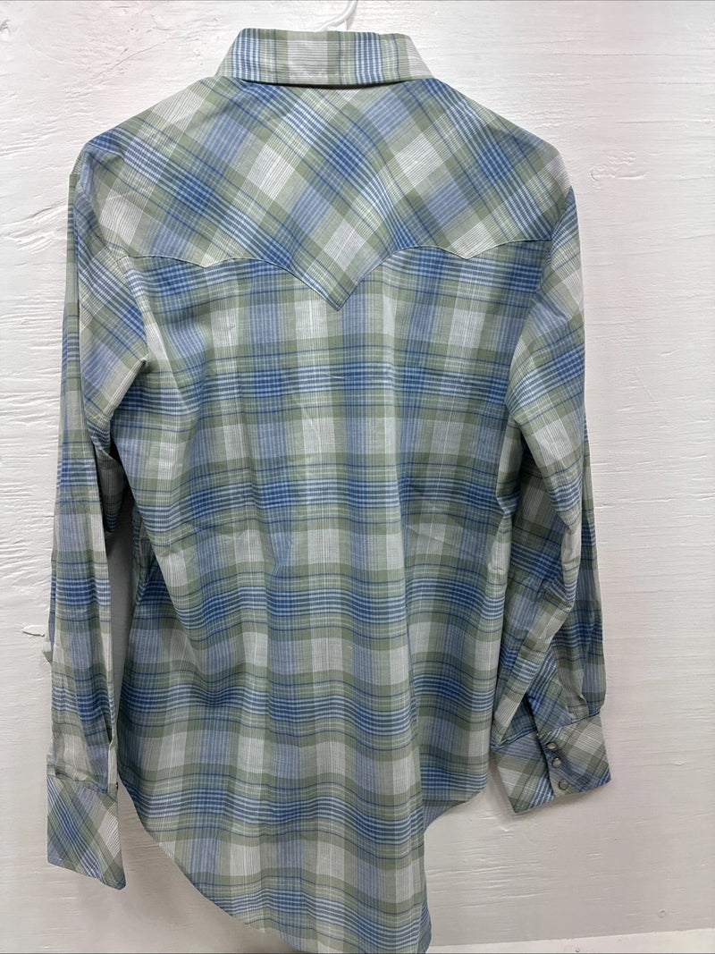 New Men’s Miller Blue Green Plaid Long Sleeve Pearl Snap 16 Large Q-71