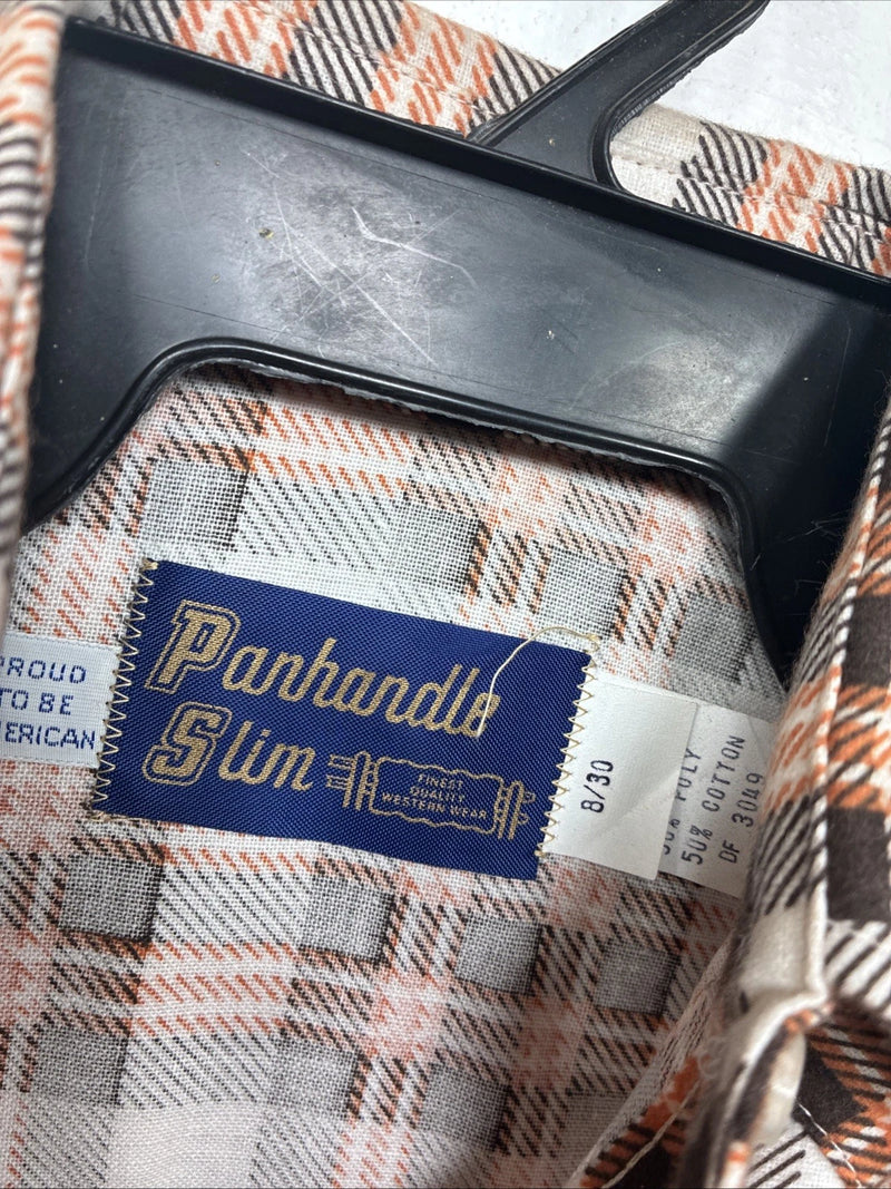 New Women’s Panhandle Slim Orange Plaid Long Sleeve Pearl Snap Size 30 KK-56