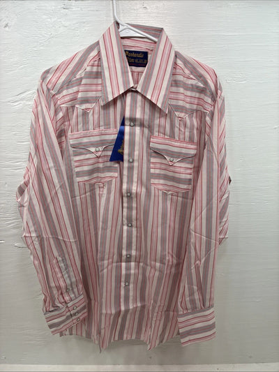 New Women’s Panhandle Slim Pink Stipe Long Sleeve Pearl Snap 16 XL X-48