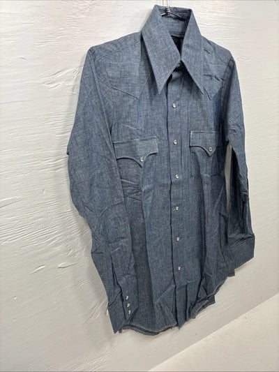 New Men’s Champion Western Blue Jean Long Sleeve Pearl Snap 14 Small AA-1