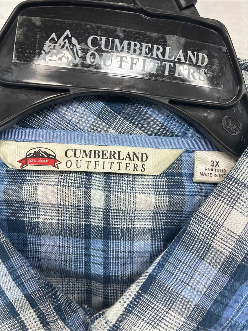 New Women’s Cumberland Blue Plaid Long Sleeve Pearl Snap 3XL GG-58