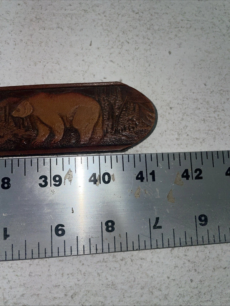 New Brown Genuine Leather Wildlife Tooled Belt 34” #6380 Z-7