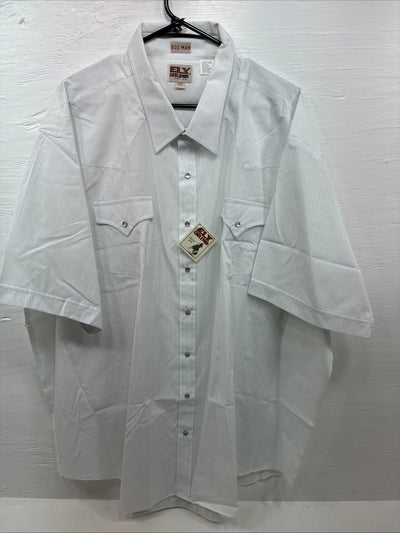 New Men’s ELY Cattleman White Short Sleeve Stripe Pearl Snap 20.5 4XL H-61