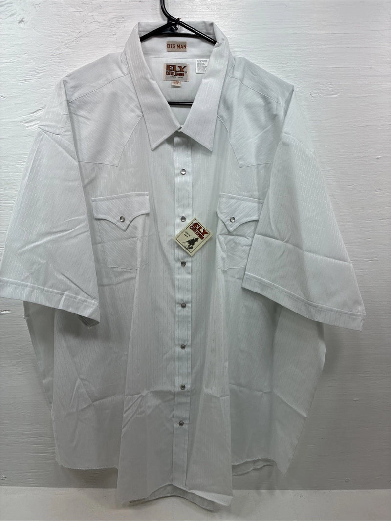 New Men’s ELY Cattleman White Short Sleeve Stripe Pearl Snap 20.5 4XL H-61