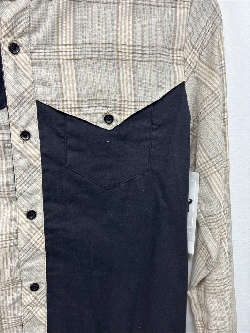 New Kids Cowboy Threads Black Yellow Plaid Long Sleeve Button Up Size 16 DD-83