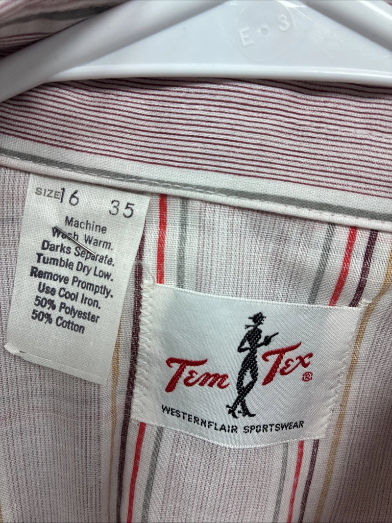 New Men’s Tem Tex Pink Stripe Long Sleeve Pearl Snap 16 X 35 Large Q-109