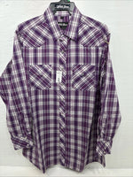 New Men’s White Horse People Plaid Long Sleeve Pearl Snap XL J-37