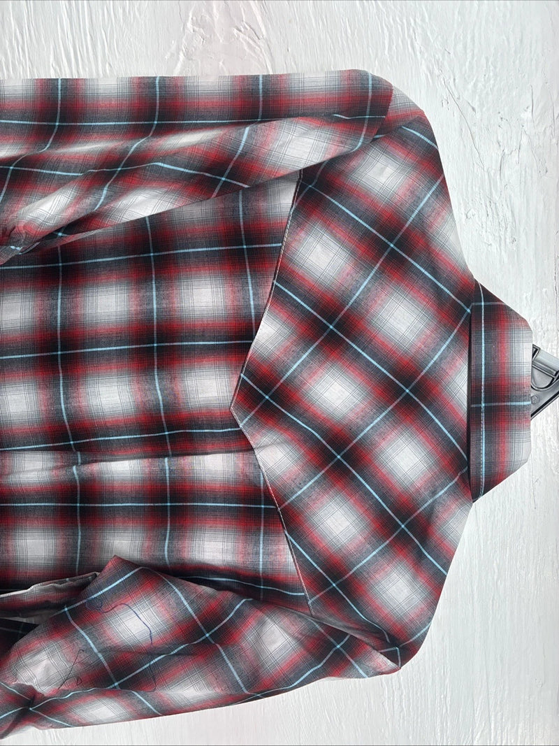 New Kids ELY Cattleman Red plaid Long Sleeve Pearl Snap Size 14 DD-41
