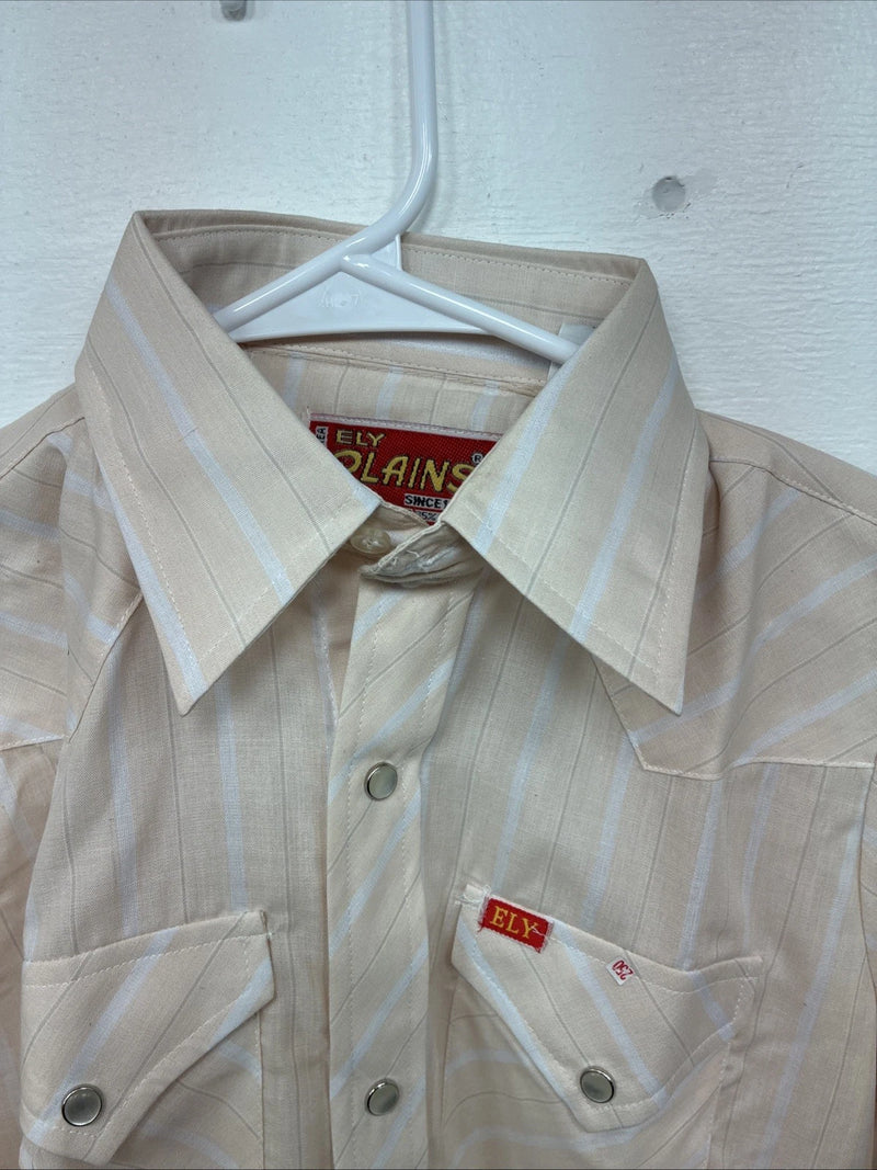 New Boys ELY Plains Tan Stripe Long Sleeve Pearl Snap Size 14 DD-108