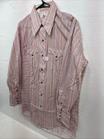 New Men’s Tem Tex Pink Stripe Long Sleeve Pearl Snap Medium J-73