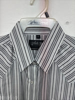 New Women’s White Horse Black Gray Stripe Long Sleeve Pearl Snap Large II-12