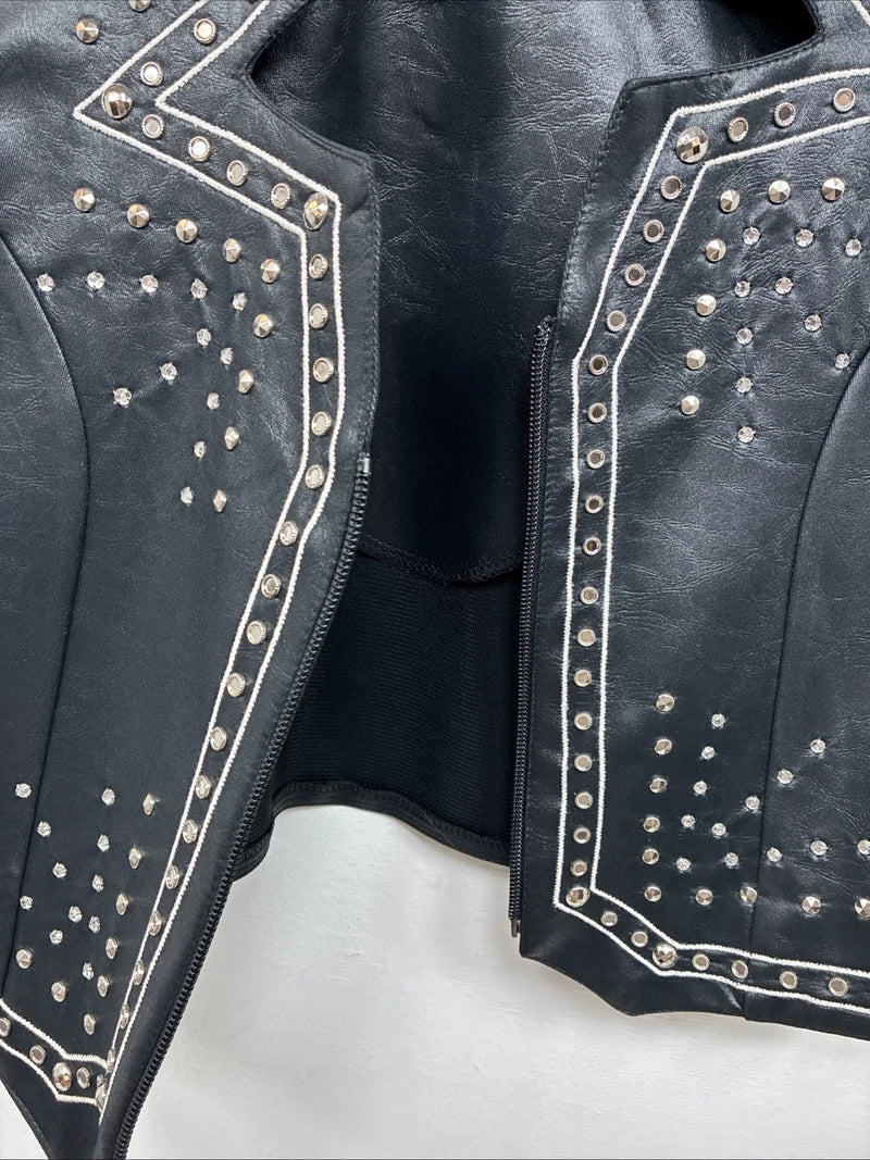 New Women’s 1848 RanchWear Black Rhinestone Sleeveless Vest Zip Up Large YY-37