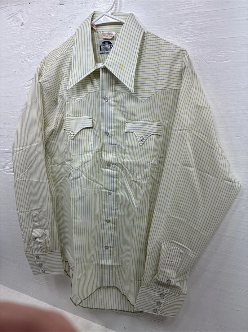 New Men’s Miller Green Stripe Long Sleeve Pearl Snap 16 X 35 Large CC-60