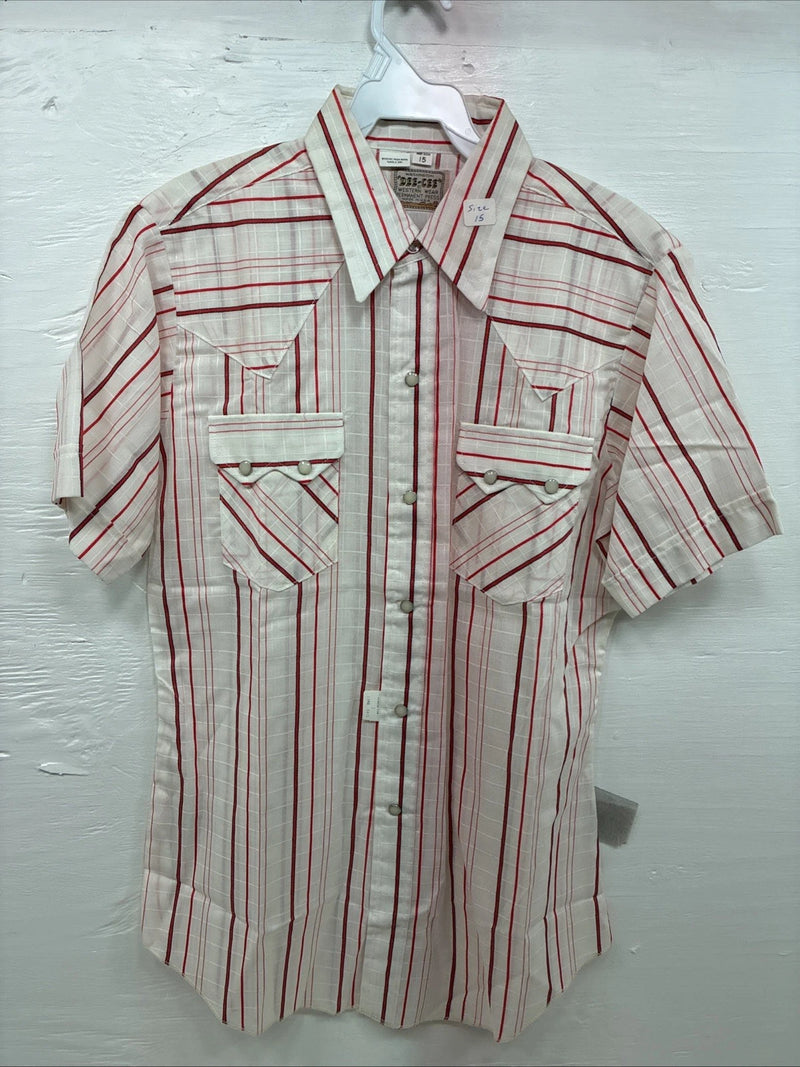 New Men’s Dee-Cee Red Stripe Short Sleeve Pearl Snap 15 Medium AA-120