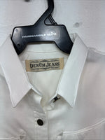 New Women’s Denim Jeans White Short Sleeve Button Up Large MM-139