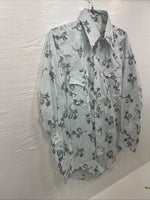 New Men’s Texson Blue Floral Long Sleeve Pearl Snap 14 X 32 Small V-65