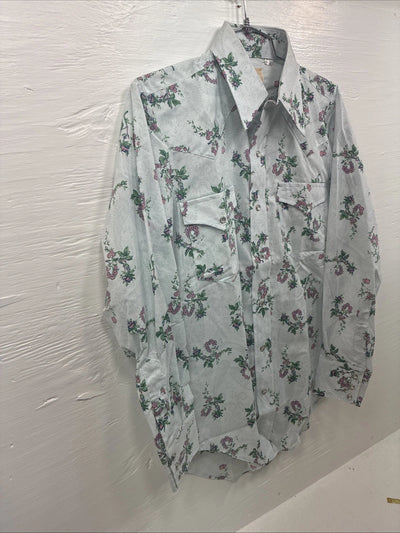 New Men’s Texson Blue Floral Long Sleeve Pearl Snap 14 X 32 Small V-65