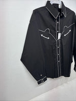 New Women’s White Horse Black Design Long Sleeve Pearl Snap XL II-25