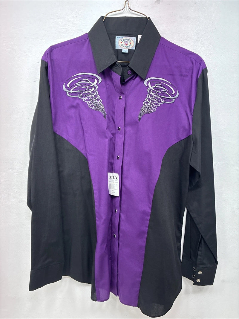 New Women’s Country Charmers Purple Black Long Sleeve Pearl Snap Large LL-37