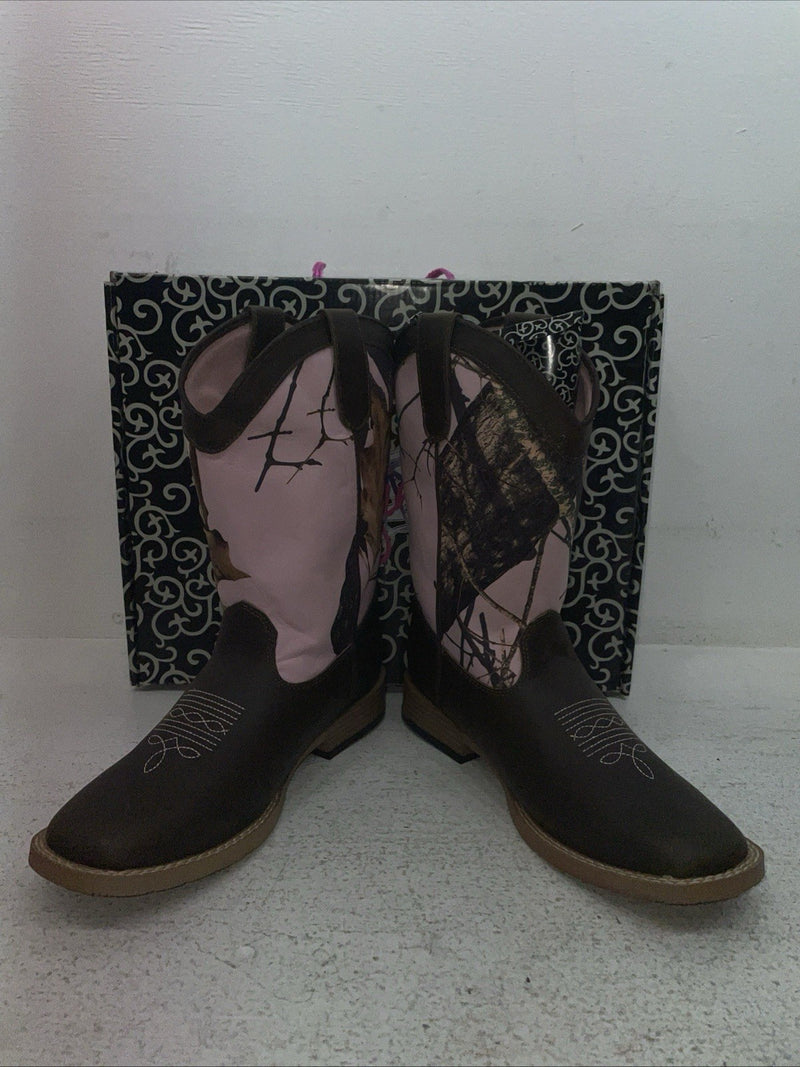 New Youth Brown With Pink Camo Blazin Roxx Cowboy Boots. 4472202 4. 2-90
