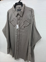 New Men’s White Horse Brown White Checkered Long Sleeve Pearl Snap 2XL H-50