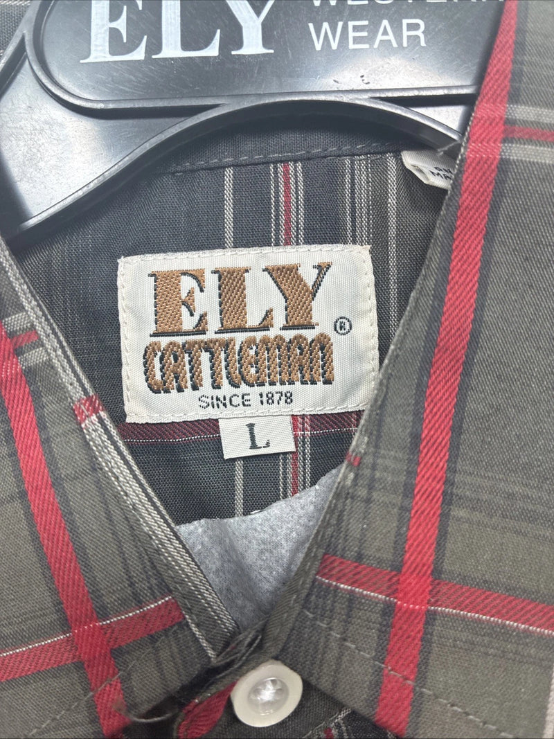 New Kids ELY Cattleman Green Red Plaid Long Sleeve Pearl Snap Large DD-30