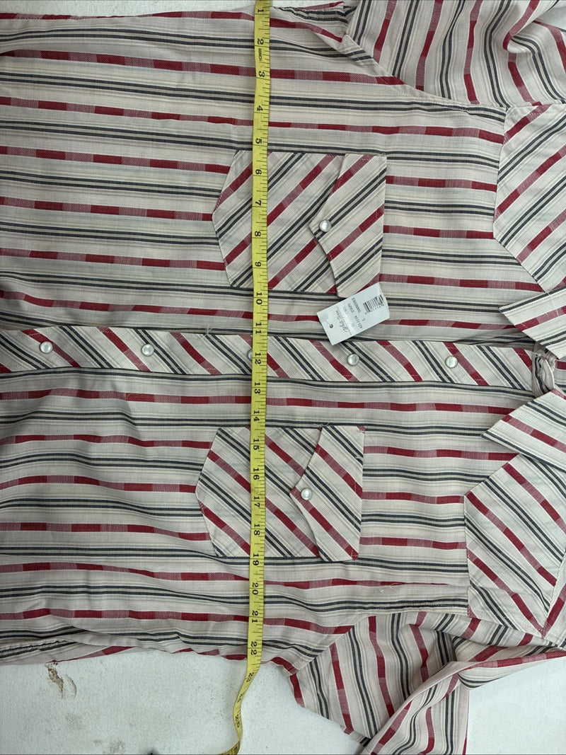 New Women’s White Horse Red White Stripe Short Sleeve Pearl Snap Large YY-116