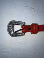 New Red Genuine Leather Tooled And Silver Pendent 22” Belt #5722 NN-14